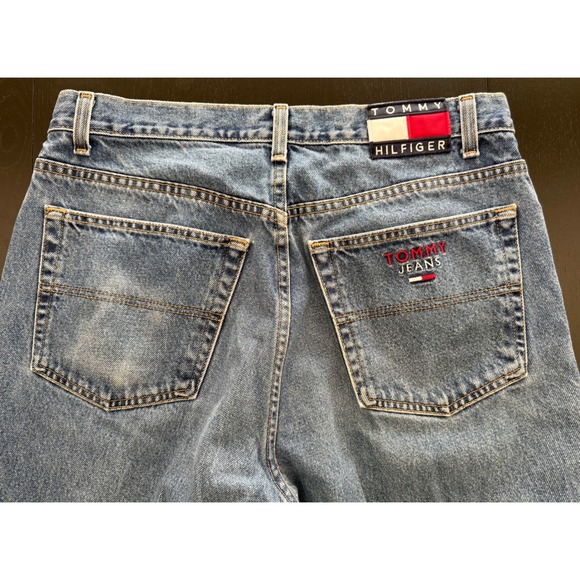Tommy Hilfiger Mens Old‎ School Freedom Jean 36x34 Blue 90s Flag Spellout Denim - Picture 2 of 16